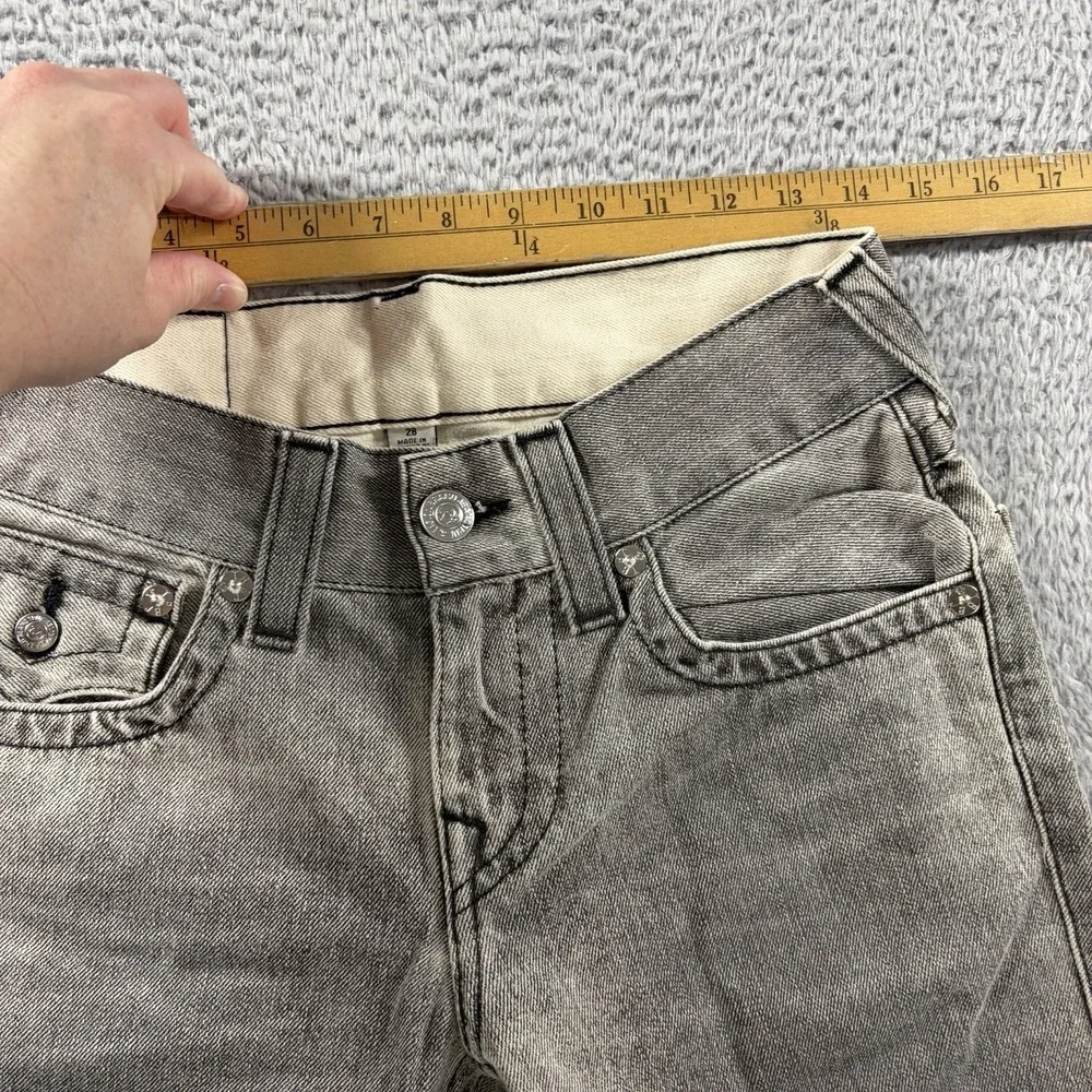 True Religion Handpicked Straight Jeans Mens 28 Gray Acid Wash Back Flap Ombre